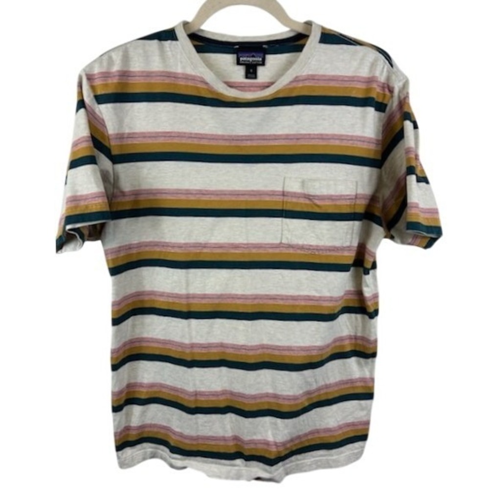 Patagonia Men's Size Small Organic Cotton Striped Pocket T Shirt‎ Top